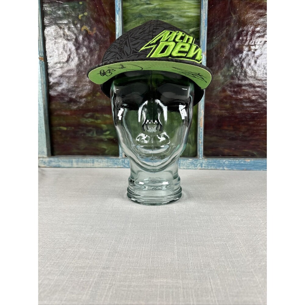 Mountain Dew Hat‎ Cap Embroidered Logo Black Gray Green 2012 *Signed*